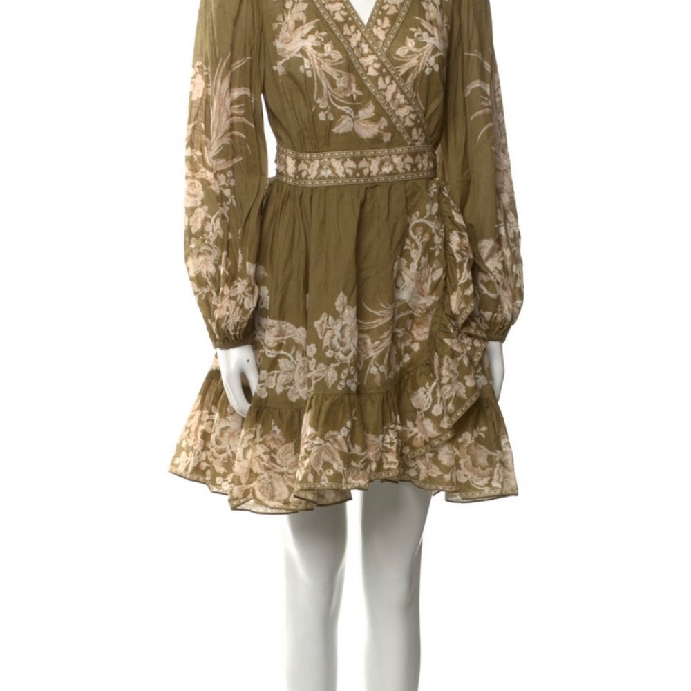 Zimmermann Olive Floral Long Sleeve Dress